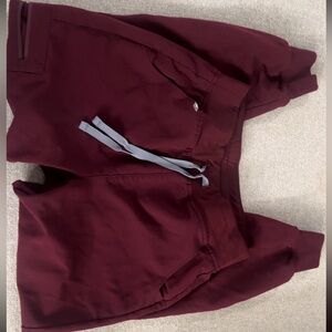 FIGS High Waisted Zamora Jogger Scrub Pants in burgundy
